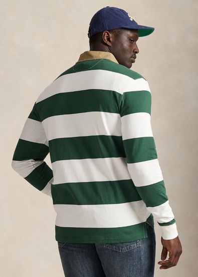 Camisa de Rugby Listrada com Gola Cáqui