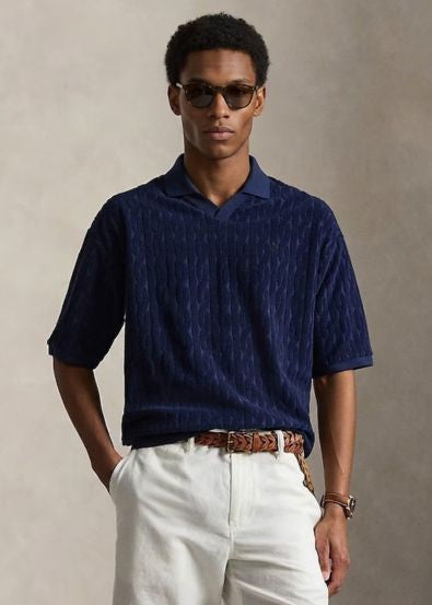 Camisa Azul Polo Felpuda com Tranças