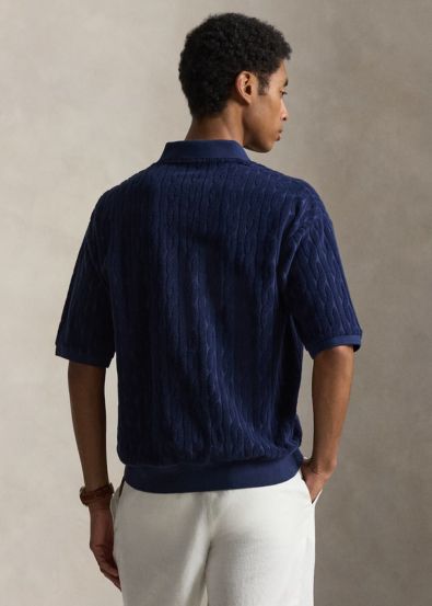 Camisa Azul Polo Felpuda com Tranças