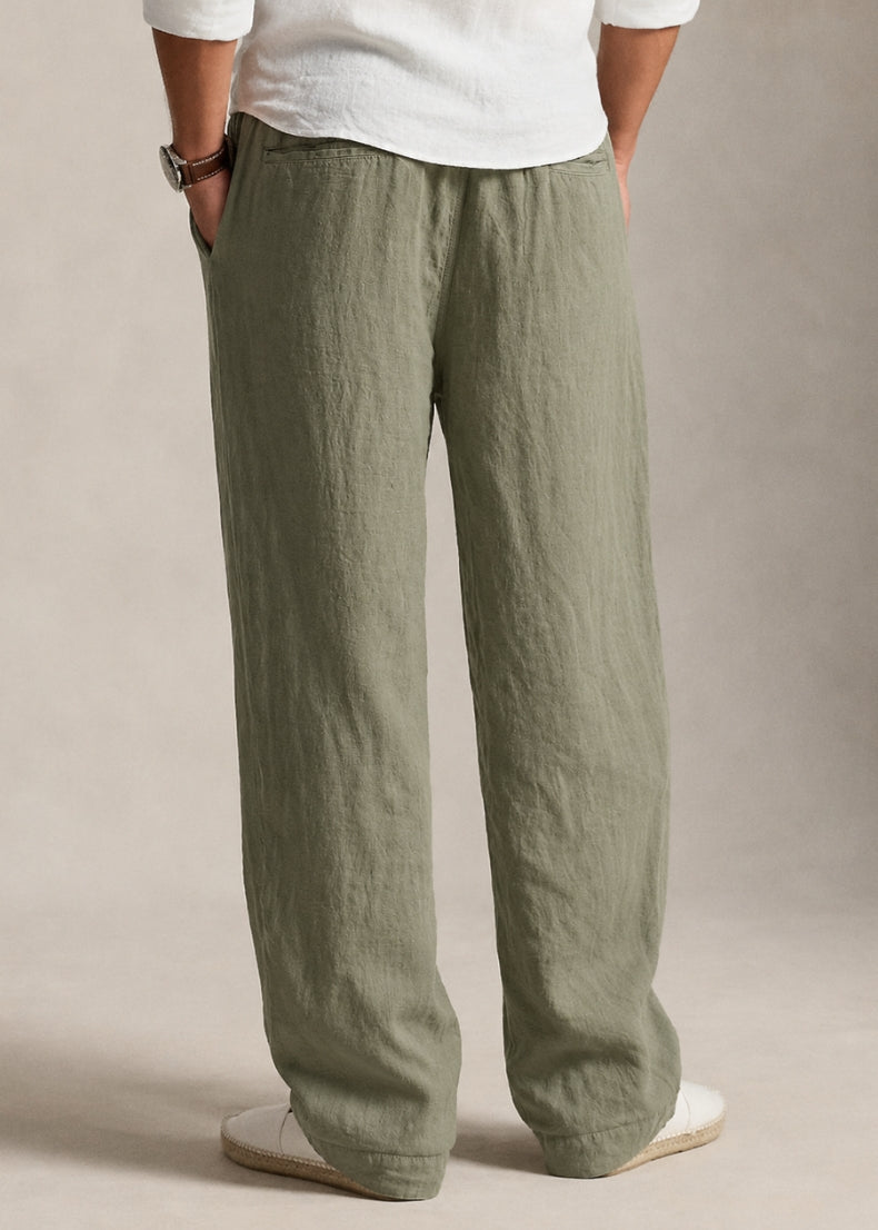 Van Gogh Linen Trousers. Color: Army Green