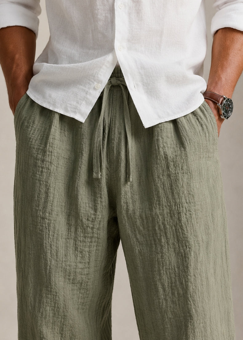 Van Gogh Linen Trousers. Color: Army Green