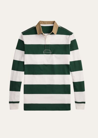 Camisa de Rugby Listrada com Gola Cáqui